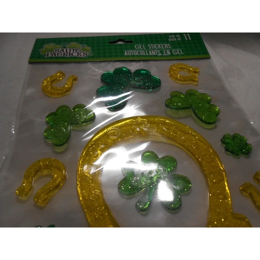 NEW St Patrick's Day Irish‎ Lucky Horseshoes Shamrock Window Gel Clings 11 ct!!!